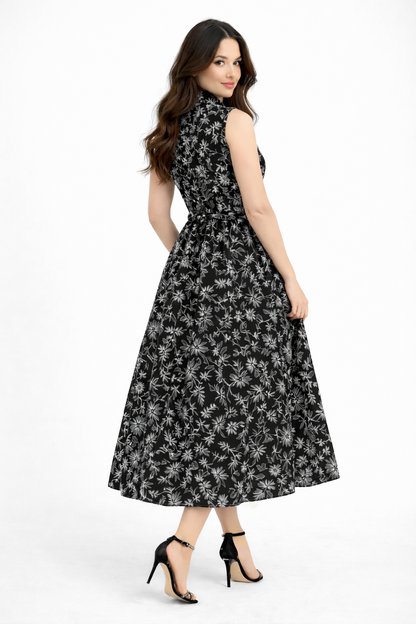 Elegant Embroidered Linen Maxi Dress