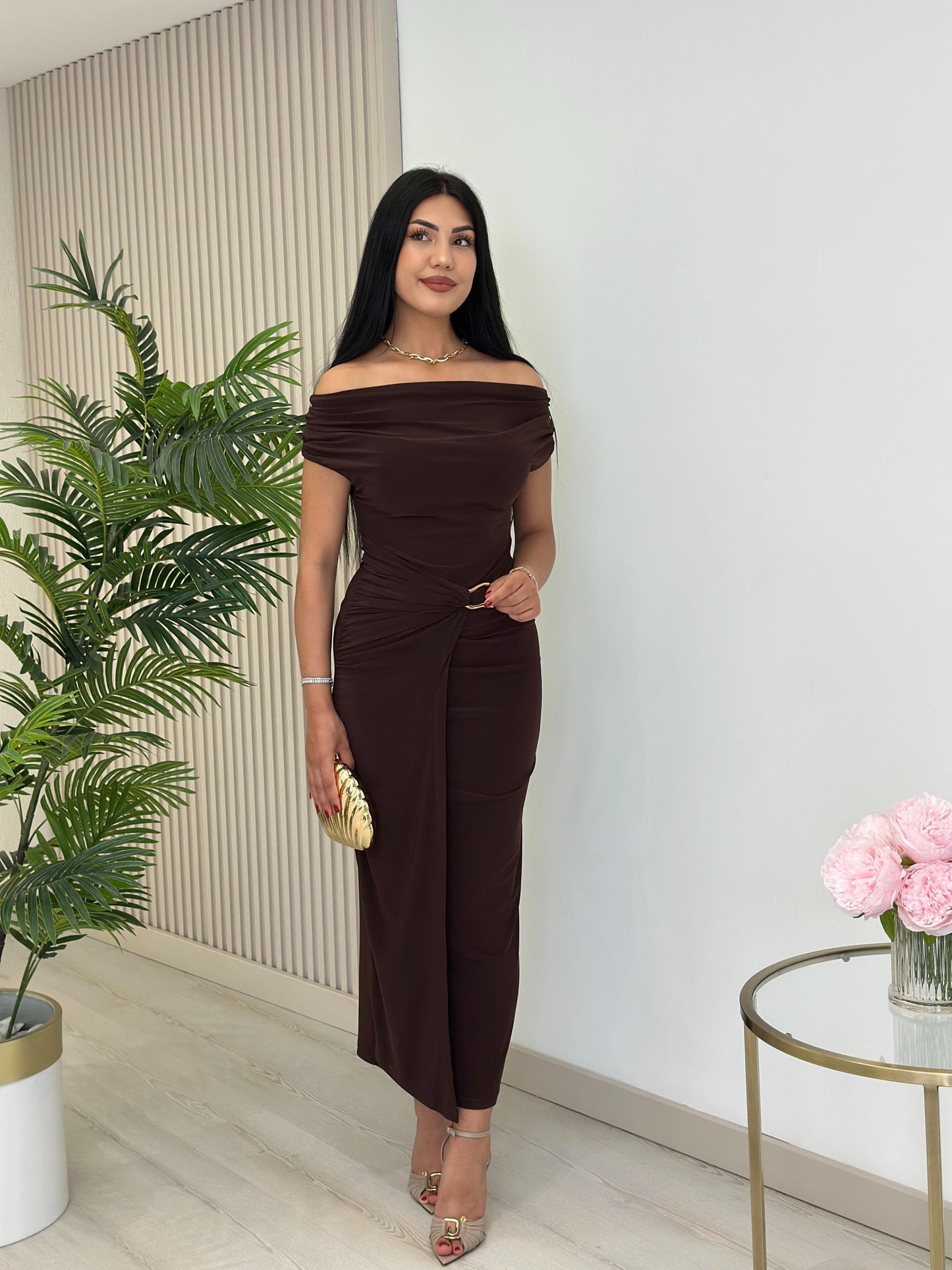 THE ROYAL PLEATED MAXI GOWN - Brown