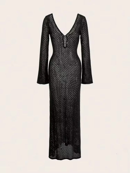 SHEIN Crocheted V-Neck Backless Maxi Cover-Up Dress