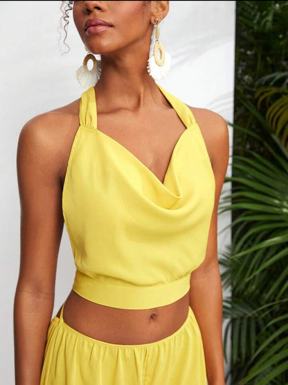 SHEIN X TrendsALEXANDRIA Draped Neck Top & Pants Set