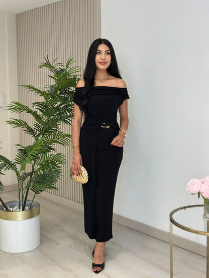 THE ROYAL PLEATED MAXI GOWN - Black