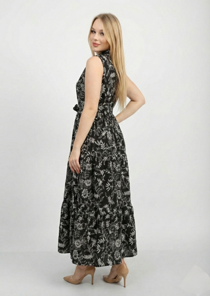 Elegant Embroidered Linen Maxi Dress