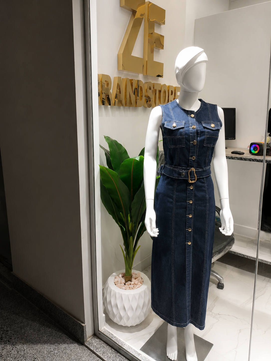 THE INDIGO BELTED DENIM MAXI DRESS