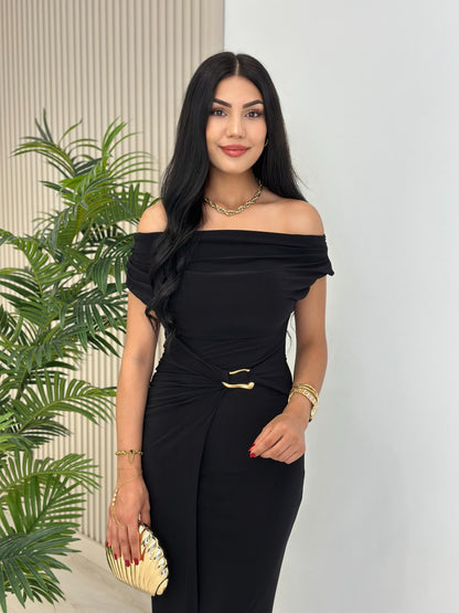 THE ROYAL PLEATED MAXI GOWN - Black