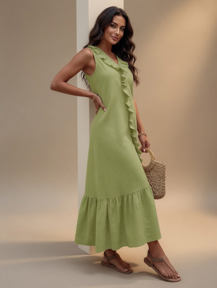 Shein Ruffle Trim V-Neck Dress