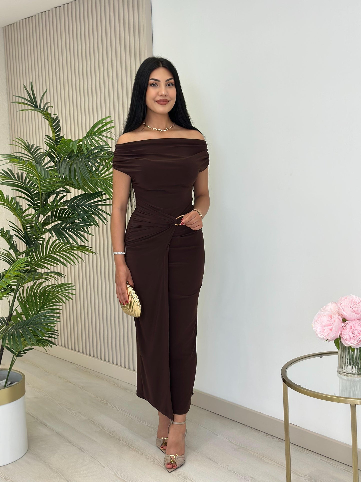 THE ROYAL PLEATED MAXI GOWN - Brown