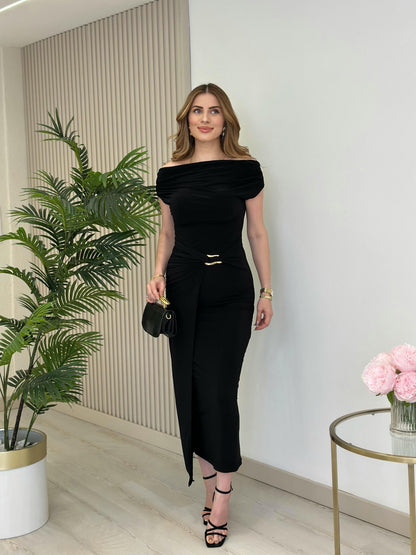 THE ROYAL PLEATED MAXI GOWN - Black